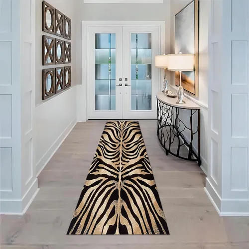 Miniatura 12 de Alfombra de pasillo con estampado de tigre, 2 x 10 pies, alfombra de rayas con estampado de piel de animal, alfombra interior a rayas blancas y 5