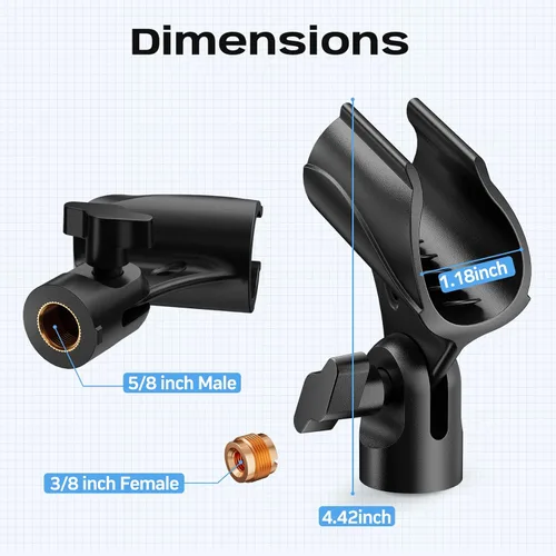 Miniatura 3 de Clip universal para micrófono, soporte de micrófono ajustable con adaptador macho de 5/8 pulgadas a hembra de 3/8 pulgadas (paquete de 2)