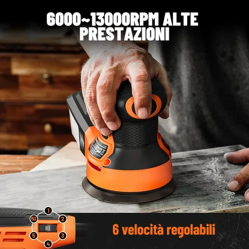 Miniatura 4 de DOVAMAN Lijadora orbital, hasta 13000 rpm, lijadora orbital aleatoria 3A, 6 velocidades variables, 12 papeles de lija, almohadilla de lijado de 5 A.