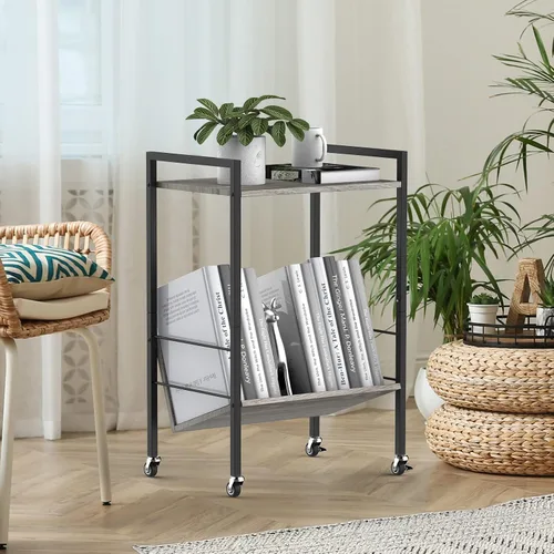 Miniatura 4 de YBING Soporte para tocadiscos con almacenamiento de discos, mesa de almacenamiento de discos de vinilo, mesas auxiliares de 2 niveles, soporte