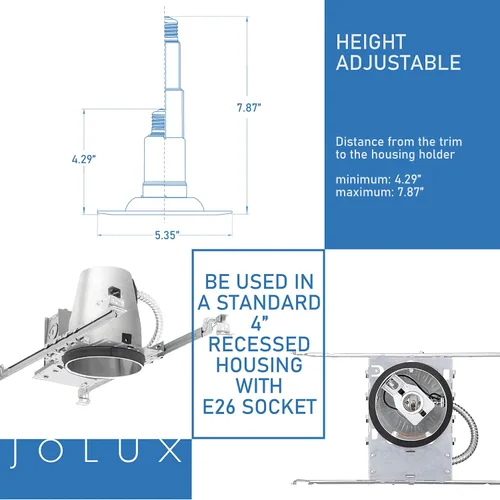 Miniatura 3 de Jolux Luz LED ajustable de 4 pulgadas 5CCT para remodelación, 2700K-5000K CCT seleccionable, 6W = 40W 500LM, base E26 regulable, borde biselado