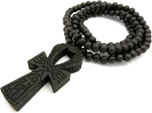 Miniatura 3 de Grabado Egipcio Ankh Colgante 8mm 36" Bead Collar de madera (3colores disponibles)