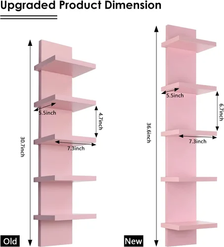 Miniatura 3 de Homaterial Estantería de pared de 5 niveles, estantería vertical decorativa para montaje en pared, estantes flotantes de columna moderna para Rosa