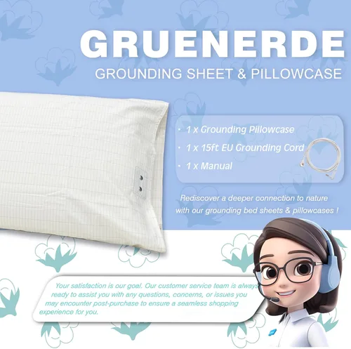 Miniatura 2 de Funda de almohada con cable de conexión a tierra de 15 pies, funda de almohada conductora de fibra plateada para un mejor sueño, aumenta la energía