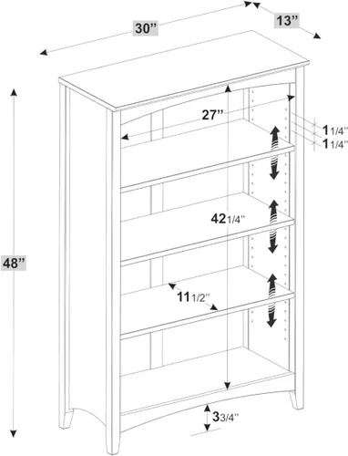 Miniatura 3 de Camaflexi Estantería estilo Shaker de 4 estantes, madera maciza, 48 pulgadas de alto, estantería ajustable, parte trasera cerrada, estantería