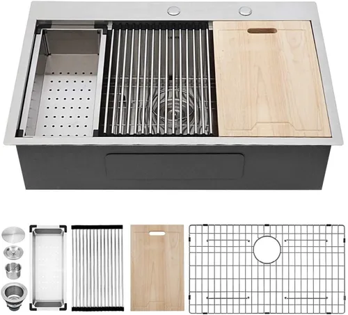 Miniatura 20 de Kichae Fregadero de Cocina de 21x20 Pulgadas, Fregadero de Barra Pequeño, Fregadero de Acero Inoxidable, Montaje Superior, Montaje Inferior