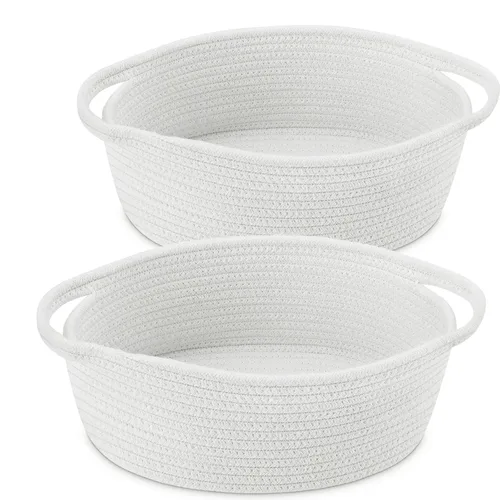 Miniatura 29 de ABenkle Cesta Pequeña con Asas - Contenedor de Almacenamiento Tejido de Cuerda Decorativo Duradero Cubo Organizador de Estante, Cesta de Regalo
