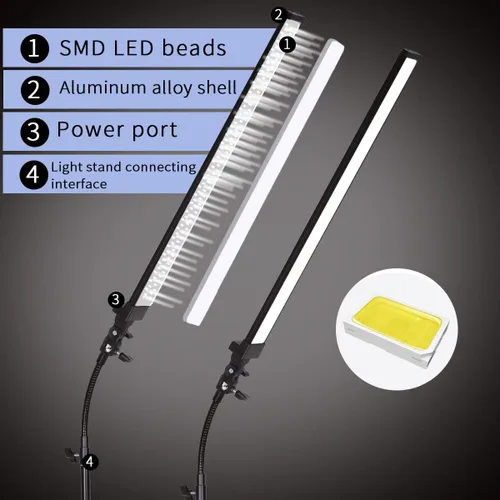 Miniatura 5 de Kit de iluminación LED para estudio de fotografía con bolsa de soporte de luz, tubo suave para belleza, cejas, tatuajes, maquillaje, odontología