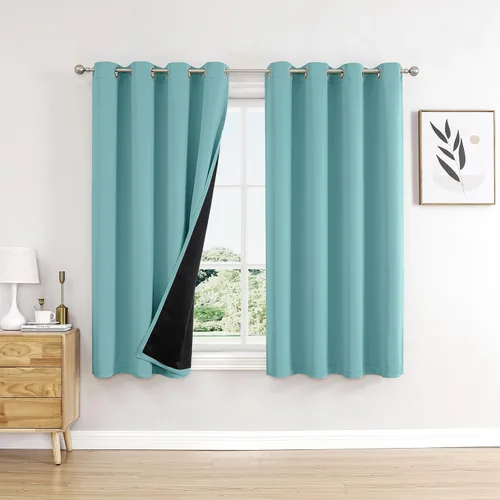 Miniatura 52 de ChrisDowa - Cortinas 100% opacas, para dormitorio, con forro negro, 2 capas gruesas, aislamiento térmico y ojales, 63 pulgadas de largo, juego de 2