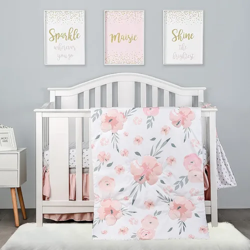 Miniatura 7 de PINNKKU - Juego de cama de 3 piezas para bebé niño o niña, incluye falda, manta y sábana, ropa de cama para bebé, diseño fruncido y plisado en rosa