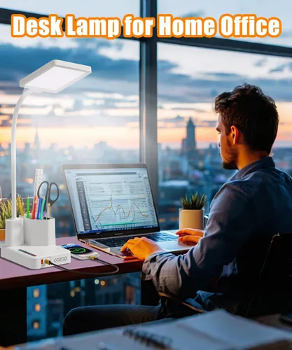 Miniatura 3 de Lámpara de Escritorio, Lámparas de Escritorio LED para Oficina en Casa con 2 Puertos de Carga USB/Toma de Corriente/Organizador, Lámpara