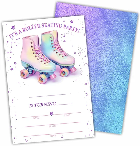 Miniatura 8 de 5ª invitaciones de cumpleaños para fiestas de patinaje sobre ruedas para niñas y niños, tarjetas de invitación de patines rosas con sobres, 20