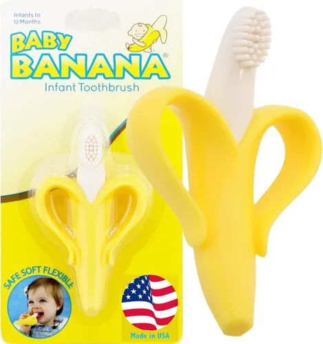 Miniatura 4 de Cepillo de dientes con forma de plátano para bebé, Azul Azul y blanco
