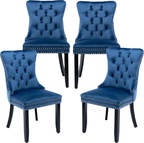 Miniatura 116 de LKTART Juego de 2 sillas de comedor de terciopelo, sillas de comedor copetudas con ribete de anillo de clavo, silla de comedor tapizada con patas
