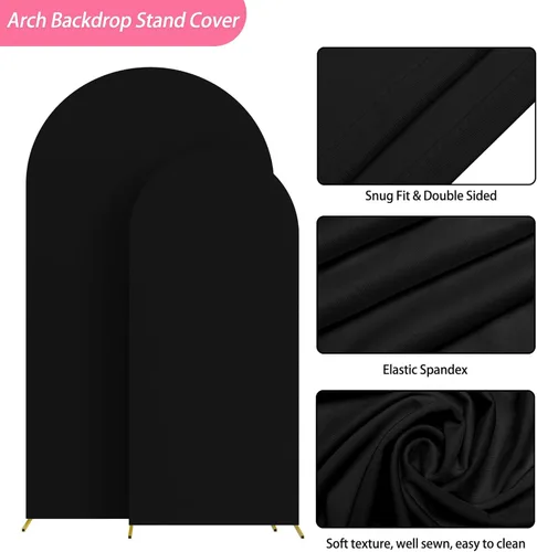 Miniatura 3 de Putros Funda para Arco de Boda 7.2 pies, Cubiertas de Soporte de Fondo Chiara de Spandex Negro Ajustado con Parte Superior Redonda de 6 pies, Juego
