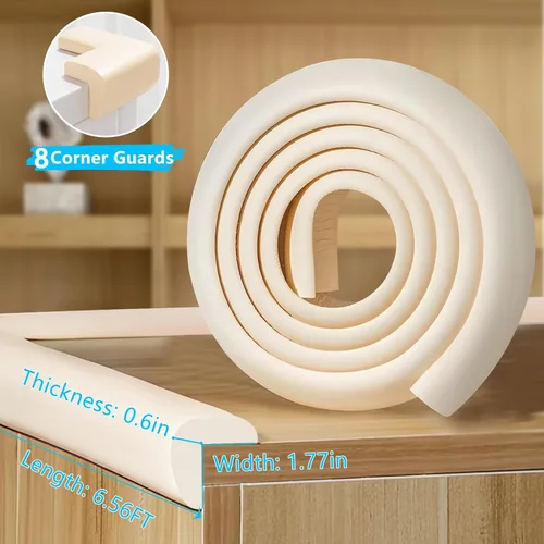 Miniatura 2 de ZOMPAGO Rollo protector de bordes de bebé (6.56 pies) y 8 protectores de esquina, protectores de esquina de espuma blanca para muebles, esquinas