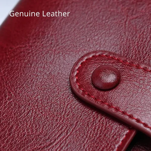 Miniatura 6 de Carteras pequeñas para mujer, con bloqueo RFID, de cuero, con cremallera, bolsillo para monedas, tarjetero, con ventana de identificación, Rojo vino