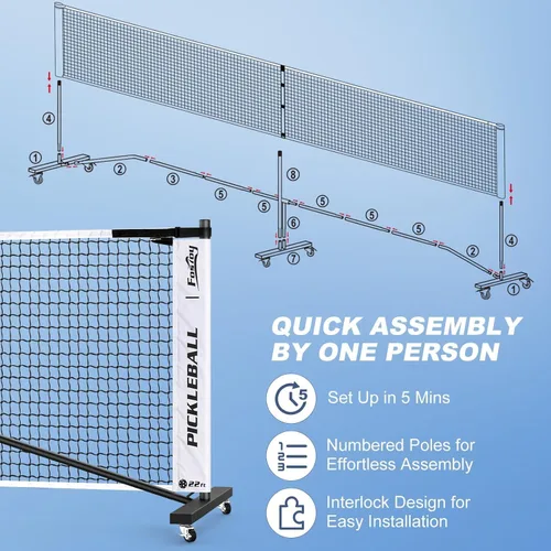 Miniatura 4 de Pickleball Net Set with 4 Fiberglass Paddles, Portable Pickleball Set with 4 Fiberglass Paddles, 6 Balls & Carry Bag, Easy Setup for Driveway