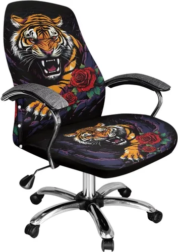 Miniatura 26 de Funda para silla de oficina de gato negro con brazos, elástica, a prueba de mascotas, antideslizante, todo en uno, decoración de escritorio de gato