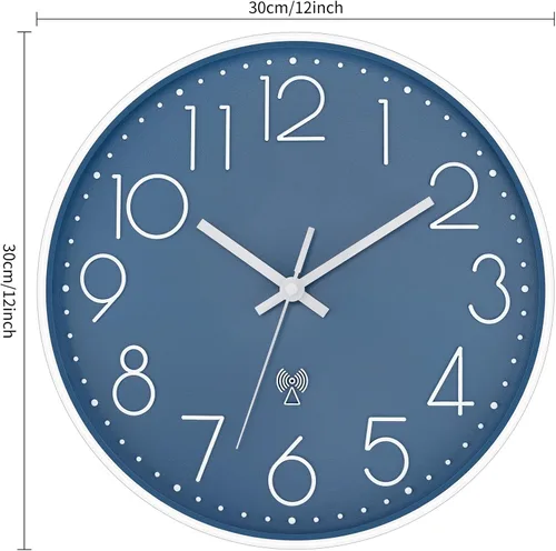 Miniatura 8 de Foxtop Reloj de pared atómico que funciona con pilas, redondo, analógico, moderno, juego automático para oficina, aula, dormitorio, cocina, sala
