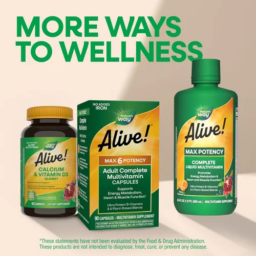 Miniatura 9 de Nature's Way ¡Alive! Max6 Potency - Multivitamínico completo para adultos, sin hierro añadido, vitaminas antioxidantes A, C, E, vitaminas B