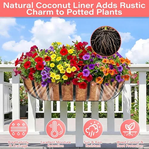 Miniatura 3 de Legigo Paquete de 2 revestimientos de coco para maceteros – 24 pulgadas para cajas de ventana de fibra de coco, revestimiento de coco para maceteros