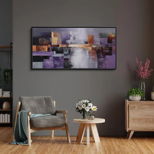 Miniatura 10 de yiijeah Arte de pared grande para sala de estar, lienzo para sala de estar, lienzo abstracto morado y dorado, decoración de pared de marco moderno