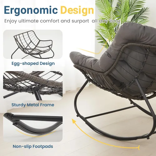 Miniatura 5 de Wisteria Lane Mecedora de patio con otomana, silla mecedora de huevos para interiores y exteriores con cojines, silla Papasan de metal de gran