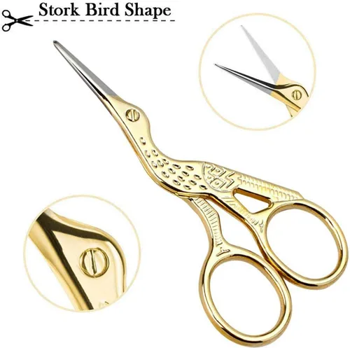 Miniatura 6 de Tijeras de coser con forma de cigüeña vintage, de acero inoxidable, tijeras de costura afiladas para bordado, manualidades, trabajo de arte y uso