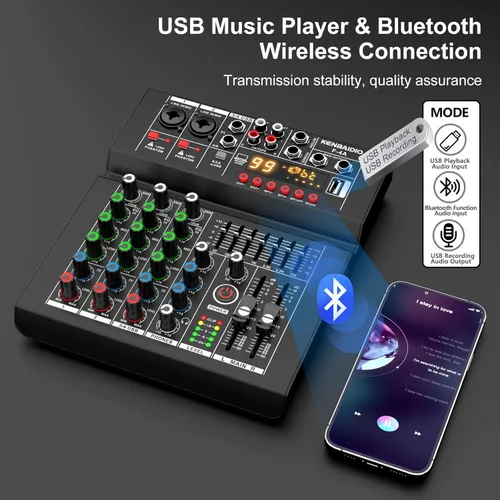 Miniatura 3 de Mezclador de Audio, Mezclador de DJ Profesional, Tablero de Sonido 99 Efectos DSP, Ecualizador de 7 Bandas, Mezclador Digital de 4 Canales, Entrada