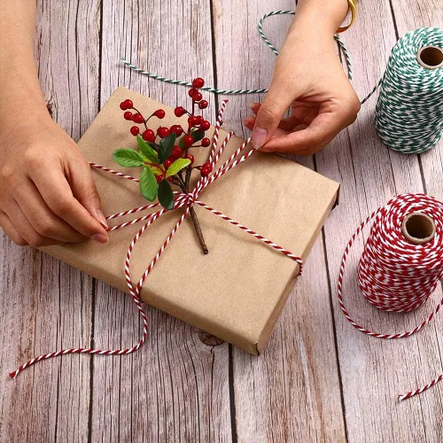 Miniatura 8 de Cuerda de yute para manualidades, cuerda de yute de 0.039 in, 328 pies y 328 pies de algodón rojo y blanco, cuerda de Navidad para manualidades
