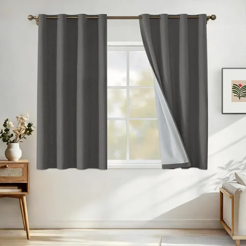 Miniatura 63 de Cortinas de lino 100% opacas para dormitorio, cortinas opacas de 45 pulgadas de largo, cortinas de oscurecimiento de habitación para sala de estar
