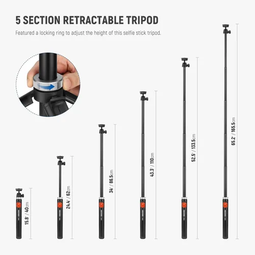 Miniatura 2 de NEEWER Trípode para teléfono celular y cámara con control remoto y soporte para teléfono compatible con iPhone GoPro Canon Sony DSLR, trípode de 160