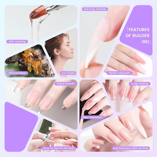 Miniatura 7 de Gel constructor de gel duro para uñas, fuerte y duradero, esculpir en 3D nude para extensión de uñas, 2 onzas (transparente y nude, 1 onza x 2)