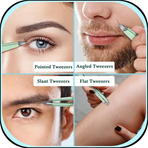 Miniatura 7 de TsMADDTs Pinzas para mujeres, kit de cejas 8 en 1 con pinzas, recortadora, tijera, navaja, cepillo con bolsa de viaje, kit para dar forma a las cejas