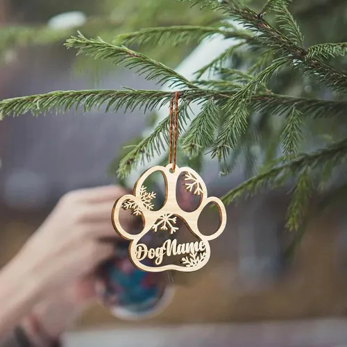 Miniatura 4 de Adorno de Navidad de pata de perro, adornos personalizados, copos de nieve cortados con láser para árbol de Navidad, adorno de pata de perro