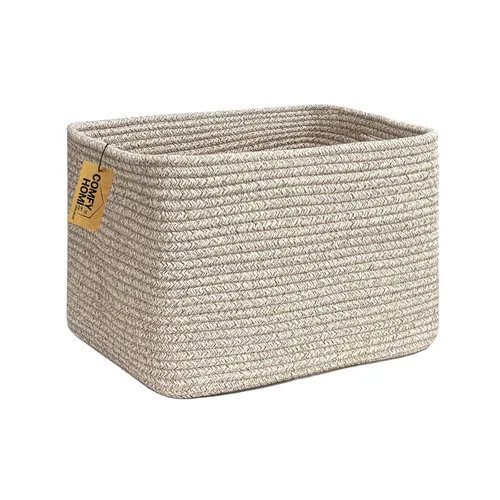 Miniatura 21 de COMFY-HOMI Cesta tejida de cuerda de algodón con asas para estantes, juguetes, libros, cestas de almacenamiento de tela para organizar, organizador