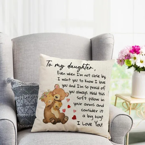 Miniatura 3 de RABUSOFA Funda de almohada de 18 x 18 pulgadas con texto en inglés "To My Daughter", funda de cojín de cumpleaños de mamá papá