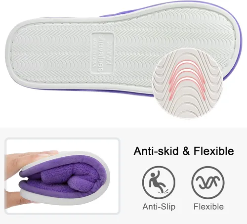 Miniatura 5 de shevalues Pantuflas de tela de rizo con punta abierta para mujer, pantuflas de espuma viscoelástica