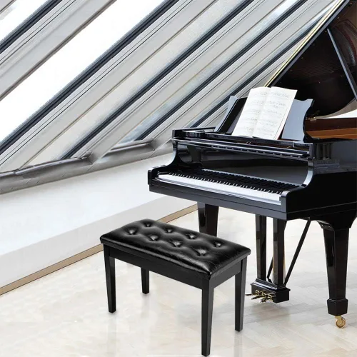 Miniatura 6 de Bonnlo - Banco de piano doble/dúo de madera con almacenamiento y cojín grueso, banco de piano acolchado de piel sintética para artista, asiento