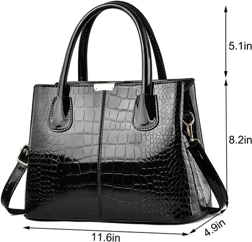 Miniatura 3 de XingChen Bolso de mano y bolso para mujer, de charol, diseño de cocodrilo, con asa superior, cartera