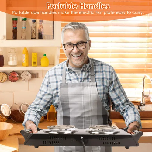 Miniatura 5 de TeqHome Placa caliente, estufa eléctrica portátil de 2000 W para cocinar con asas que se mantienen frescas y 5 niveles de temperatura ajustable