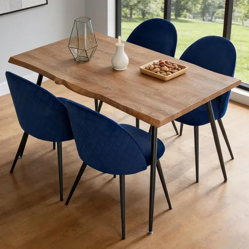Miniatura 17 de Homedot Juego de mesa de comedor de 5 piezas para 4, diseño único de mesa de comedor con borde vivo y mesa gruesa con 4 sillas de comedor tapizadas