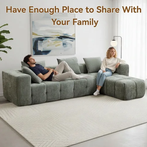 Miniatura 7 de Sofá modular sin hueso de 119 pulgadas para sala de estar, moderno sofá modular copetudo con asiento profundo y otomana móvil, sofá de felpilla