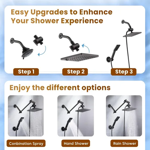 Miniatura 2 de BRIGHT SHOWERS Cabezal de ducha de lluvia con rociador de mano, combo de cabezal de ducha de lluvia de 8 pulgadas con manguera de 60", juego