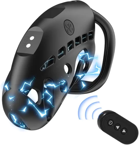 Dispositivo de castidad masculino de choque eléctrico con control remoto, 9 intensidades e-stim, jaula de castidad con 3 anillos activos, juguete