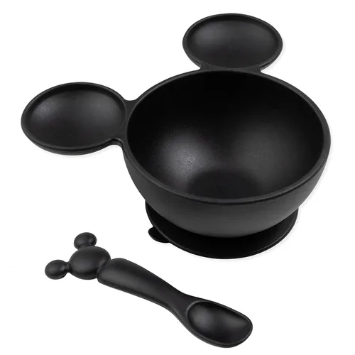 Bumkins Tazón Disney Mickey Mouse, juego de alimentación de silicona con succión, incluye cuchara, elementos de entrenamiento para el destete guiado