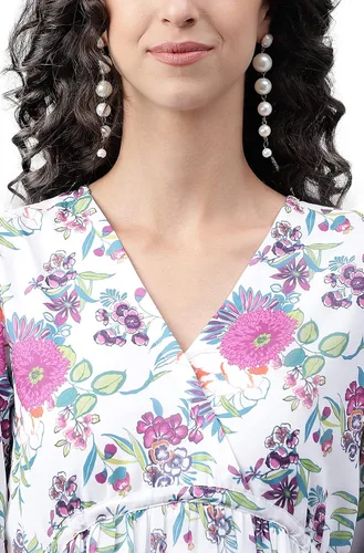 Miniatura 7 de Janasya Vestido acampanado con estampado digital Georgette blanco para mujer