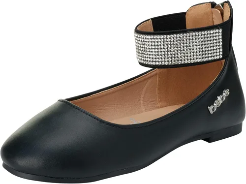 bebe Zapatos de niña - Zapatos planos de ballet con diamantes de imitación tachonados para el tobillo (niñoniña), Negro