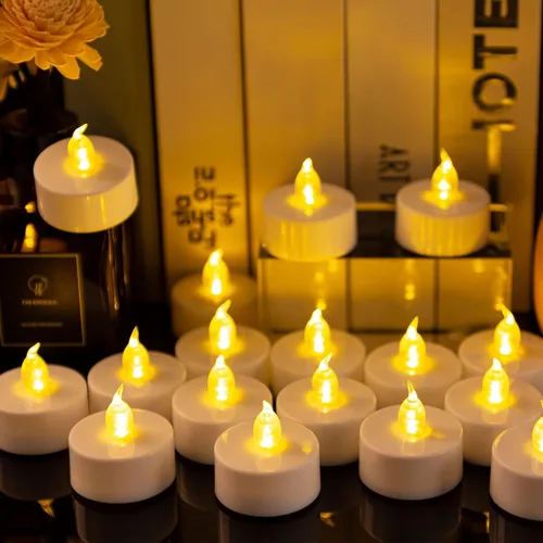 Miniatura 2 de Nancia Paquete de 100 velas LED sin llama, realistas y brillantes, parpadeantes de larga duración, 200 horas, funciona con pilas, ideal